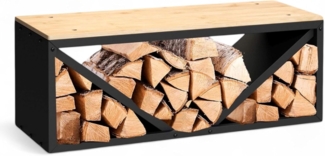 DanDiBo Kaminholzregal Innen mit Sitzbank Bank Metall Schwarz 96602 Brennholzregal Holzaufbewahrung Kaminholzständer Feuerholzregal