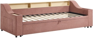 Vente-unique - Ausziehbett - 2 x 80 x 200 cm - mit Stauraum & USB-Anschluss - Stoff - Rosa - ORAVAYA