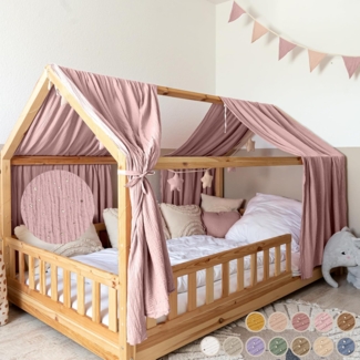 lilimaus Betthimmel Musselin Hausbett Himmel für Kinderzimmer mit Gold Applikation, Musselin Betthimmel aus Baumwolle für Kinderzimmer-Deko