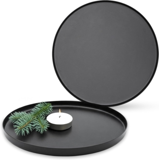 Spetebo Tablett Dekoteller in edlem matt schwarz, Metall, (Set, 2-tlg, je Ø 21,5 cm), Modernes Dekotablett rund mit Rand