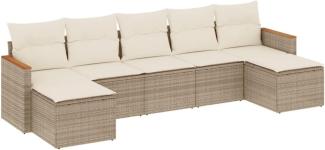 vidaXL 7-tlg. Garten-Sofagarnitur mit Kissen Beige Poly Rattan 3258635