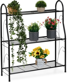 relaxdays Blumenständer Blumenregal Metall mit 3 Ablagen, Schwarz