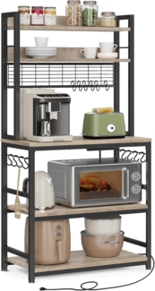 Vasagle Küchenregal mit Steckdosen, Spanplatte / Stahl greige-schwarz, 40 x 80 x 170 cm