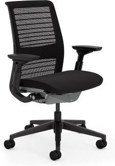 Steelcase Think Ergonomischer, höhenverstellbarer Bürostuhl mit verstellbarer Lordosenstütze und Armlehnen, atmungsaktiver 3D-Strick-Rückenlehne in Schwarz und bequemer Bezug in Onyx