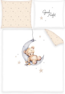 Herding süße Baby Wende Wiegen Bettwäsche Teddy Mond Sterne beige 80x80 + 35x40