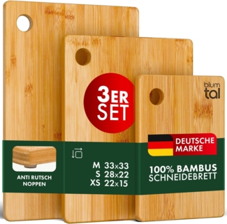 Blumtal Schneidebrett 3er Set mit Loch zum aufhängen, Bambus, (3 Schneidebretter)