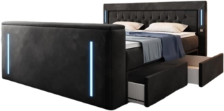 Boxspringbett Divaneo mit TV Lift und Stauraum (2 Schubladen) 200x200 Schwarz H2 (bis 70kg)
