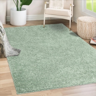 Teppich Läufer Hochflor Shaggy - 80x300cm Läufer - Pastell Grün Einfarbig Wohnzimmer Uni Flauschig Modern Boho Deko Teppiche Weich Schlafzimmer