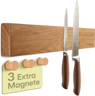 Praknu Wand-Magnet Messer-Leiste Messer-Magnetleiste (mit 3 kleinen Haken) (1tlg), Mit 3 magnetischen Haken und Kleber - Ohne Messer - Einfache Montage