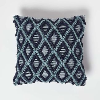 Homescapes Dekokissen Dekokissen Tula mit 3D-Rautenmuster – Kissen 45 x 45 cm, blau-petrol