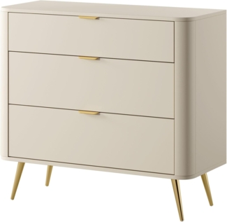 Selsey Kommode Weiß 84 x 93 x 38 cm - Elegante Schubladenkommode Mit Goldenen Metallfüßen - Ideal für Schlafzimmer/Wohnzimmer - 3 Schubladen Mit Kunststoffgleitern - Minimalistisches Design