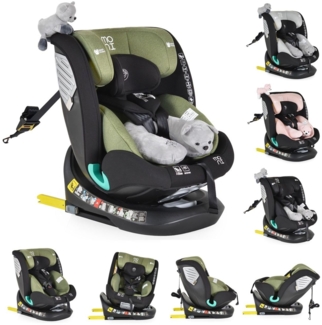Moni Kindersitz Serengeti i-Size (40-150cm) Isofix, Kuscheltier, Nackenkissen grün