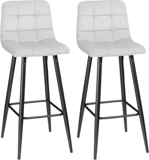 HOMCOM Barhocker 2er-Set, Samt-Bezug, mit Stahlbeinen (Barstühle, 2 St, Tresenhocker), für Wohnzimmer, Esszimmer, hellgrau, 42 x 47 x 105 cm