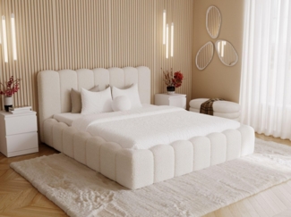 GrainGold Polsterbett mit Bettkästen SMILE, Modern Bett mit Kopfteil - 200x200 cm, Beige (1x Bett)