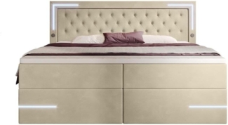 Boxspringbett Carlotta mit LED, Stauraum und USB (Samt) 200x200 Beige H2 (bis 70kg)