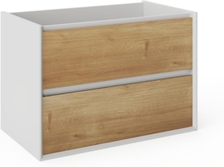 Vente-unique - Waschbeckenunterschrank hängend - Holzfarben & Weiß - 80 cm - LANNICK