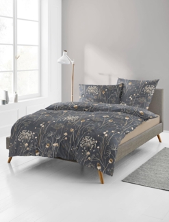 Bettwäsche Bierbaum Biber 4140-10 Blumen Zweige Anthrazit Sand 135x200