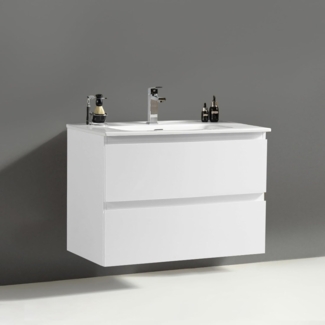 Alpenberger Badmöbel-Set - Badschrank Badezimmer Schrank, (2 Waschbeckenunterschrank Schubladen, Waschbecken mit Überlauf), Waschtisch mit Unterschrank 80 cm Breit