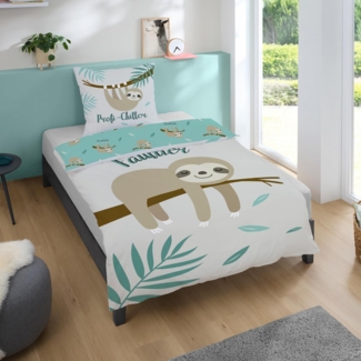 Faultier Wende Bettwäsche Set 135x200 + 80x80 cm Linon mit Reißverschluss