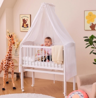 Alavya Home® Beistellbett LEROY 2 in1 Babybett Unser TOPSELLER zum DAUERTIEFPREIS!, 5-tlg, SET Betthimmel + Matratze + Himmelstange mit Rollen aus Buchenholz