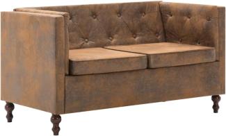 Chesterfield-Sofa 2-Sitzer Stoffpolsterung Braun Wildlederoptik