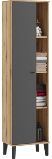 Badezimmer Hochschrank Torsby in grau und Eiche 51 x 190 cm