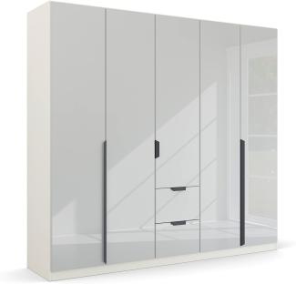 Kleiderschrank Drehtürenschrank Modern | 5-türig | mit Schubkästen | glasweiß / alpinweiß | 226x210