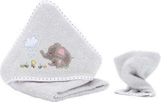 Kapuzenbadetuchset 100x100 cm, Elefant grau