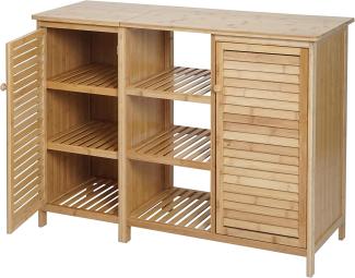 Badezimmerschrank HWC-B18, Regal Kommode Badschrank Badregal, 2 Türen Bambus 87x99x33cm