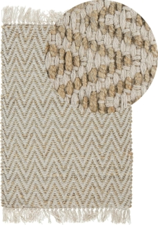 Teppich beige 50x80 cm ZickZack-Muster Kurzflor zweiseitig AFRIN