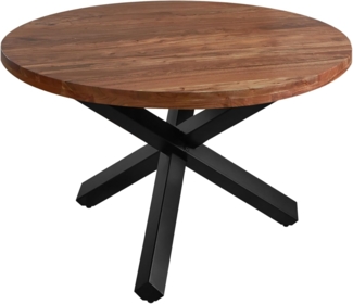 SAM Runder Esszimmertisch 140 cm Runa, Akazienholz massiv, Esstisch nussbaumfarben, Sternfuß aus Metall Mattschwarz, Holztisch mit aufgedoppelter Tischplatte 50mm (25+25mm), FSC® 100% Zertifiziert