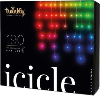 Twinkly Icicle - Hängende Lichterketten mit 190 RGB LEDs - Weihnachtsbeleuchtung für Drinnen und Draußen - App-gesteuerte Weihnachtsdeko, klares Kabel