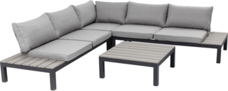 Kare Design Outdoor Sitzgruppe Holiday, Loungemöbel Outdoorlounge, XXL Lounge Möbel Balkon, Gartenmöbelsitzgruppe, inkl. Tisch, Sitz -u. Rückenkissen, Schwarz-Grau (H/B/T)63 x 246 x 246 cm