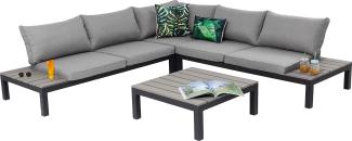 Kare Design Outdoor Sitzgruppe Holiday, Loungemöbel Outdoorlounge, XXL Lounge Möbel Balkon, Gartenmöbelsitzgruppe, inkl. Tisch, Sitz -u. Rückenkissen, Schwarz-Grau (H/B/T)63x246x246cm