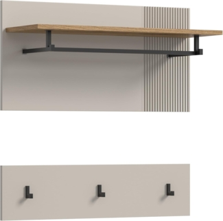 xonox. home – Garderobenpaneel Slide 80 x 80 x 28 cm in Kaschmir und Evoke Oak Nachbildung – Flurgarderobe mit Haken & Ablage in Holzoptik – Wandpaneel zeitlos & flach gebaut für Diele & Eingangsbereich