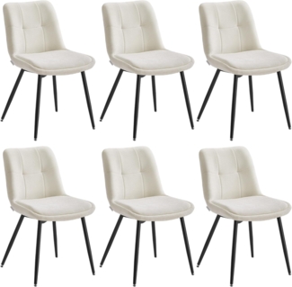 VASAGLE Esszimmerstuhl 6er Set, Küchenstuhl, Polsterstuhl, Chenille, Stuhl, bis 120 kg belastbar, Doppelkissen, Metallbeine, modern, für Esszimmer, Küche, cremeweiß KDCDE151W16