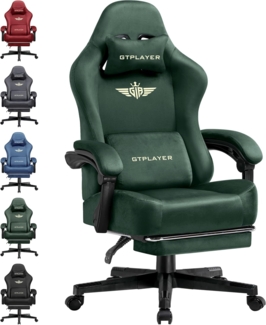 GTPLAYER Gaming Stuhl, Atmungsaktiver Bürostuhl, bürostuhl ergonomisch, Hochwertiger - Stoff, Ergonomischer PC Stuhl, 160° Verstellbare Rückenlehne und ausziehbare Fußstütze, Grün