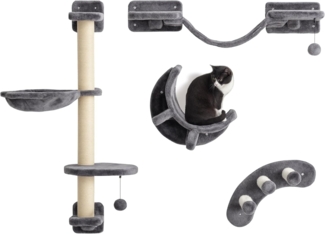 PawHut Kratzbaum mit Hängematte, Katzenbrücke, Hängeball, Katzenmöbel bis zu 5 kg, Dunkelgrau