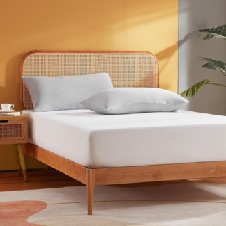 Sonive Spannbettlaken 160x200 cm, Elastisches Bettlaken, Großes Betttuch 30cm Extra Tiefe Taschen Spannbetttuch, Weiß