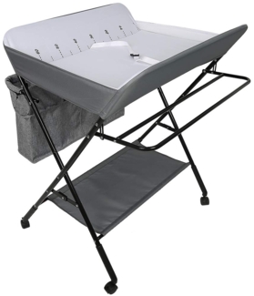 mobiler Wickeltisch mit Wickelaufsatz, Wickelkommode klappbar höhenverstellbar, Wickelkombi mit Sicherheitsgurt Aufbewahrungskorb Kleiderstange-80 * 63 * 93-99cm gebrochenes Weiß