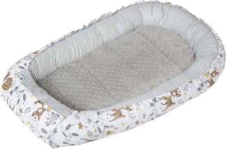Medi Partners Babynest Nestchen für Neugeborene - 100 x 60 x 15 Babynestchen Baby zweiseitg Nest Bett 100% Baumwolle Minky Kuschelnest tragbar (REH mit Grauem Minky)