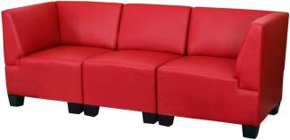 Modular 3-Sitzer Sofa Couch Lyon, Kunstleder ~ rot, hohe Armlehnen