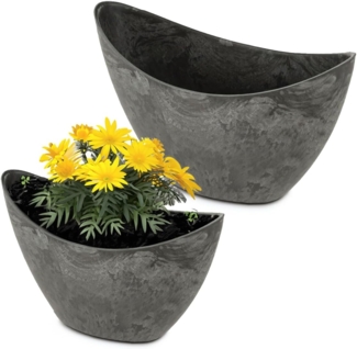 matches21 HOME & HOBBY Blumentopf Hohe Pflanzschalen oval 2er Set 20, 24 cm für draussen schwarz (2 St), Wetterfeste Vintage Blumen-Schalen als Dekoschalen Grabschmuck