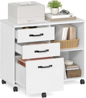 VASAGLE Aktenschrank, Rollcontainer, frei beweglich, mit Rollen und 3 Schubladen, für Dokumente in DIN A4, Letter-Format, Druckerständer, Industriestil, Weiß von SONGMICS OFC041W01