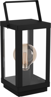 Eglo 43623 Tischleuchte BRADFORD 1 Stahl schwarz, Glas klar E27 1X60W L:16,5cm B:15cm H:37cm mit Kabelschalter