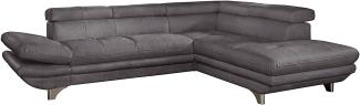 Mivano Ecksofa Enterprise / Trendige Eckcouch in L-Form mit Ottomane rechts / Kopfstützen und Armteil verstellbar / 277 x 75 x 238 / Mikrofaser: dunkelgrau