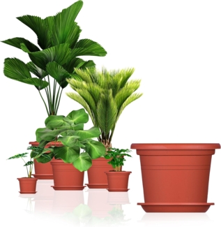 BigDean 3x Blumentopf Ø 20 cm Farbe Terrakotta & Untersetzer Kunststoff Pflanztopf Containertopf Übertopf Pflanzkübel rund 20x14,5 cm Blumentöpfe