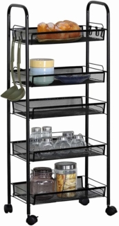 BAKAJI Mehrzweckwagen, Aufbewahrungskorb, schmal, schmal, bequem, platzsparend, Küche, Büro, Dekor, Design, Farbe Schwarz (5 Regale)