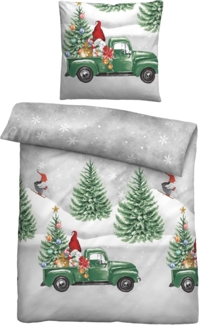 biberna Feinbiber Bettwäsche 0004102 WICHTEL & WEIHNACHTSBAUM, sturmgrau, 1x 135x200 cm + 1x 80x80 cm