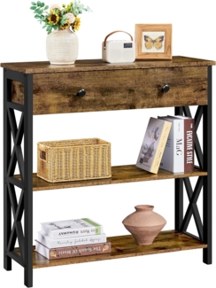 Yaheetech Konsolentisch Flurtisch Schmaler Eingangtisch mit 1 Schublade und 2 Offene Ablagen Industrial Beistelltisch Vintage Sofatisch Sideboard Wohnzimmer/Flur/Eingang, 80 x 30 x 80 cm